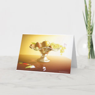 Glasmand met vruchten en vlinder notitiekaartje