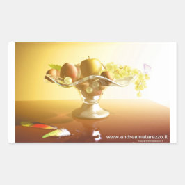 Glasmand met vruchten en vlinder rechthoekige sticker