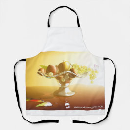 Glasmand met vruchten en vlinder schort