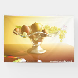 Glasmand met vruchten en vlinder spandoek