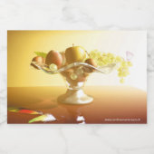 Glasmand met vruchten en vlinder voedselcontainer etiket (Enkel label)