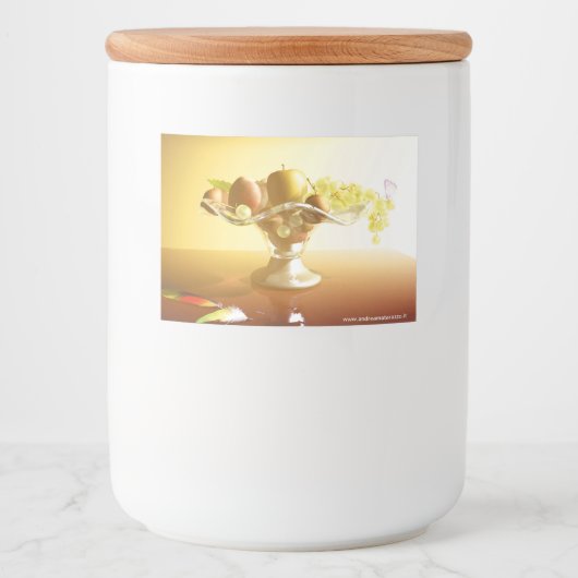 Glasmand met vruchten en vlinder voedselcontainer etiket (Voorkant)