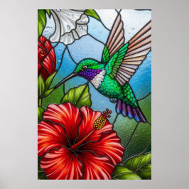 Glasmozaïek Kolibrie Tuin Bloem Mozaïek Poster