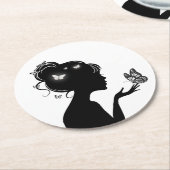 Glasondergoed van Papier Witte vlindervrouw Ronde Kartonnen Onderzetter (Gebogen)