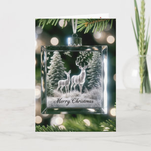 Glass Christmas Deer Ornament op Pine Tree Feestdagen Kaart