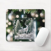 Glass Christmas Deer Ornament op Pine Tree Muismat (Met muis)