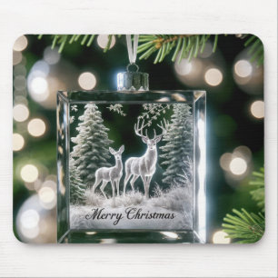 Glass Christmas Deer Ornament op Pine Tree Muismat