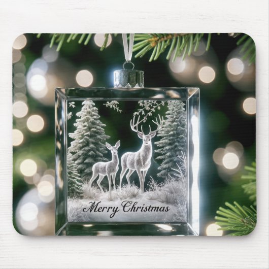 Glass Christmas Deer Ornament op Pine Tree Muismat (Voorkant)