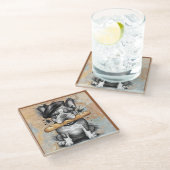 Glass COASTER -Frenchie on a Coaster with Baguette Glazen Onderzetter (Schuin)