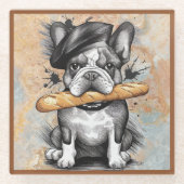 Glass COASTER -Frenchie on a Coaster with Baguette Glazen Onderzetter (Voorkant)