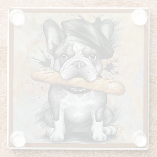 Glass COASTER -Frenchie on a Coaster with Baguette Glazen Onderzetter (Achterkant)