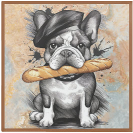 Glass COASTER -Frenchie on a Coaster with Baguette Glazen Onderzetter