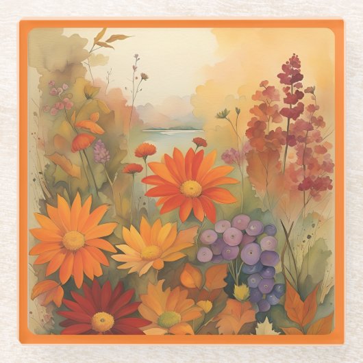 Glass COASTER - Golden Shades of Orange & Yellow Glazen Onderzetter (Voorkant)