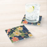 Glass Coaster Navy Peach Pink Floral Botanical Glazen Onderzetter<br><div class="desc">Bold botanical floral glass coaster featuring navy peach pink garden design — the most gloriously cheerful and deeply lush illustrated botanical table accent your most beloved surfaces have ever had the absolute pleasure of hosting! Oversized creamy peach daisy blooms with sunny golden centers burst forward with the most joyfully confident...</div>