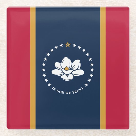 Glass coaster with flag of Mississippi State, USA Glazen Onderzetter (Voorkant)