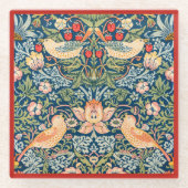 Glass COASTER - Wm. Morris Strawberry Thief Design Glazen Onderzetter (Voorkant)