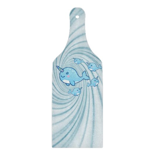 Glass Cutting Board Narwhal Blue Snijplank (Voorkant)