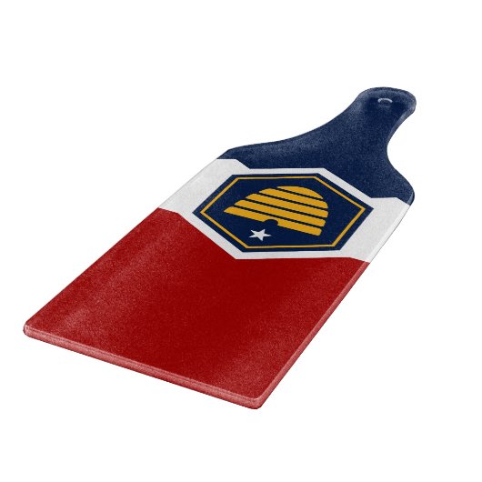Glass cutting board paddle with flag Utah, USA Snijplank (Hoek)