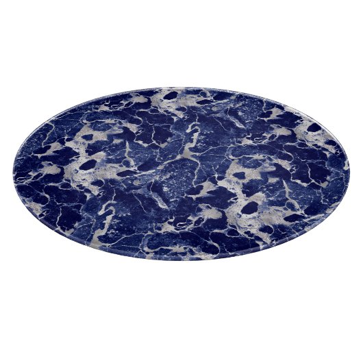 Glass Cutting Board Round - Blue & Silver Marble  Snijplank (Hoek)