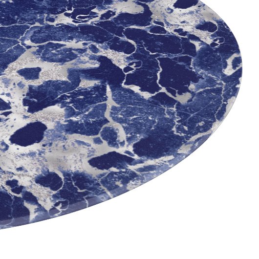 Glass Cutting Board Round - Blue & Silver Marble  Snijplank (Hoek)