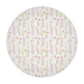 Glass Cutting Board Round - Pink Flower Pattern Snijplank (Voorkant)