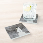 Glass drink Onderzetter rustige kerstsnowman (Schuin)