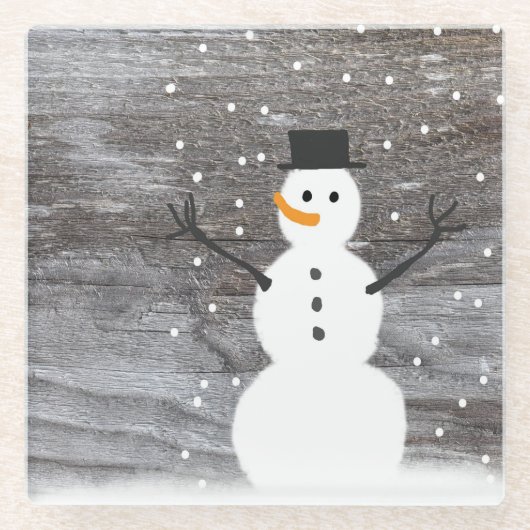 Glass drink Onderzetter rustige kerstsnowman (Voorkant)