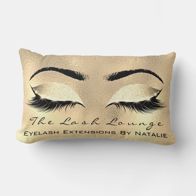 Glass Gold Glitter Name Makeup Lashes Browns Kussen (Voorkant)