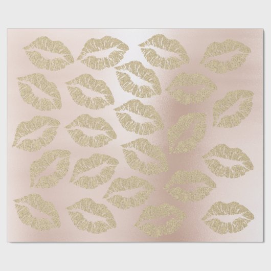 Glass Kiss Lips Makeup Blush Champagne Gold Pink Cadeaupapier (Vlak)