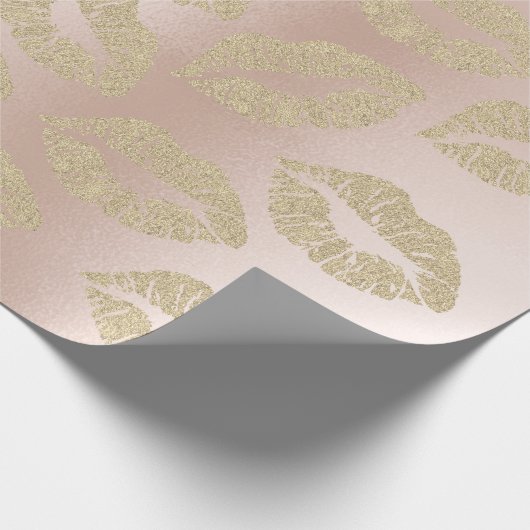 Glass Kiss Lips Makeup Blush Champagne Gold Pink Cadeaupapier (Hoek)