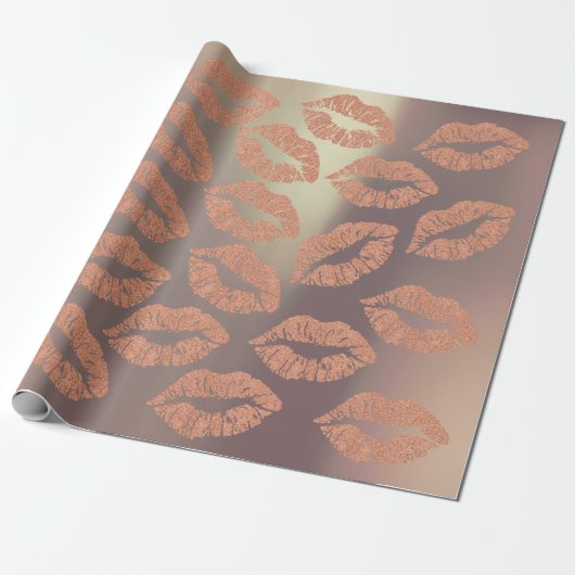 Glass Kiss Lips Makeup Blush Copper Pin Gold Metal Cadeaupapier (Uitgerold)