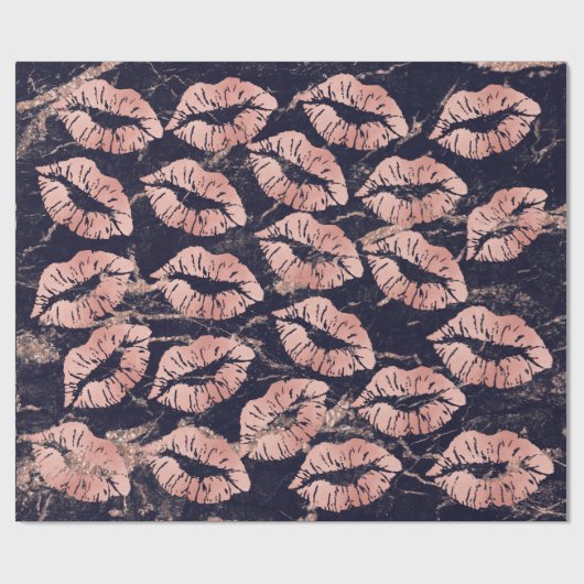 Glass Kiss Lips Makeup Blush Pink Rose Gold Marble Cadeaupapier (Vlak)
