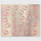 Glass Kiss Lips Makeup Blush Pink Rose Gold Metal Cadeaupapier (Vlak)
