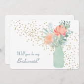 Glass Mason Jar Floral Bridesmaid Invite Kaart (Voorkant / Achterkant)