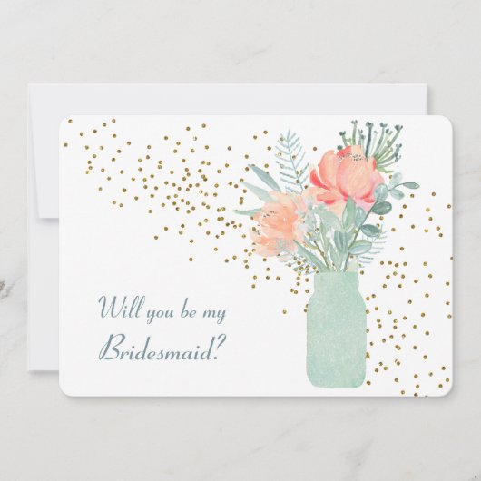 Glass Mason Jar Floral Bridesmaid Invite Kaart (Voorkant)