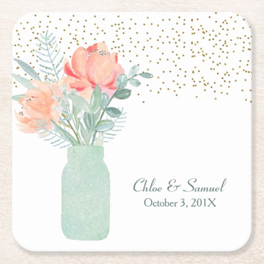 Glass Mason Jar Wedding Frosted Kartonnen Onderzetters (Voorkant)