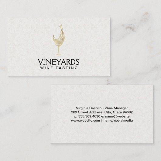 Glass met goudshimmer-wijn visitekaartje (Voorkant / Achterkant)