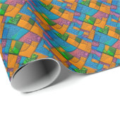 Glass Mosaic Quilt look: blauw, Oranje, roze, groe Cadeaupapier (Rol Hoek)