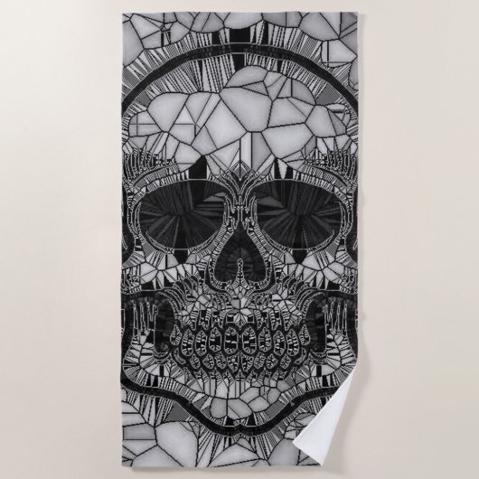 Glass Mosaic Skull, zwart wit Strandlaken (Voorkant)