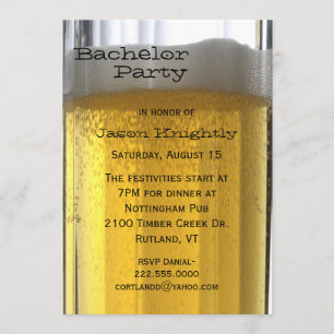 Glass of Beer Bachelor Party Invitation Kaart