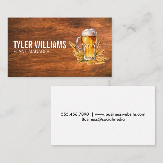 Glass Of Beer | tarwe | Houten achtergrond Visitekaartje (Voorkant / Achterkant)