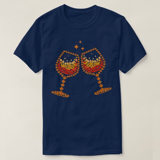Glass Of Wine Maple Leaf Autumn Fall Funny Drink W T-shirt (Design voorkant)