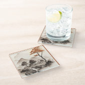 GLASS ONDERZETTER - A Village, Red Tree & Mountain Glazen Onderzetter (Schuin)