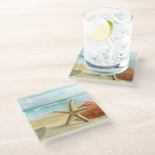 Glass Onderzetter-Beach Starfish Glazen Onderzetter