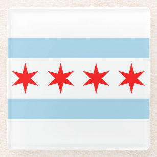 Glass onderzetter met vlag van Chicago, Illinois,  Glazen Onderzetter