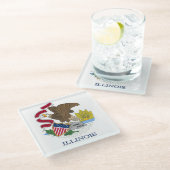Glass onderzetter met vlag van Illinois, VS (Schuin)