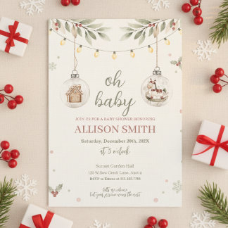 Glass Ornament Baby Shower Invitation Winter Theme Kaart