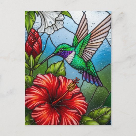 Glass Patchwork Hummingbird Garden Floral Mosaic Briefkaart (Voorkant)