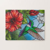 Glass Patchwork Hummingbird Garden Floral Mosaic Legpuzzel (Horizontaal)