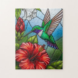 Glass Patchwork Hummingbird Garden Floral Mosaic Legpuzzel